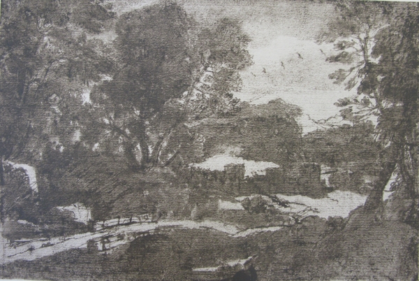 Landscape composition with a small bridge in the foreground